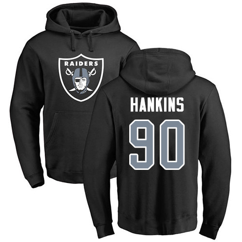 Men Oakland Raiders Black Johnathan Hankins Name and Number Logo NFL Football #90 Pullover Hoodie Sweatshirts->nfl t-shirts->Sports Accessory